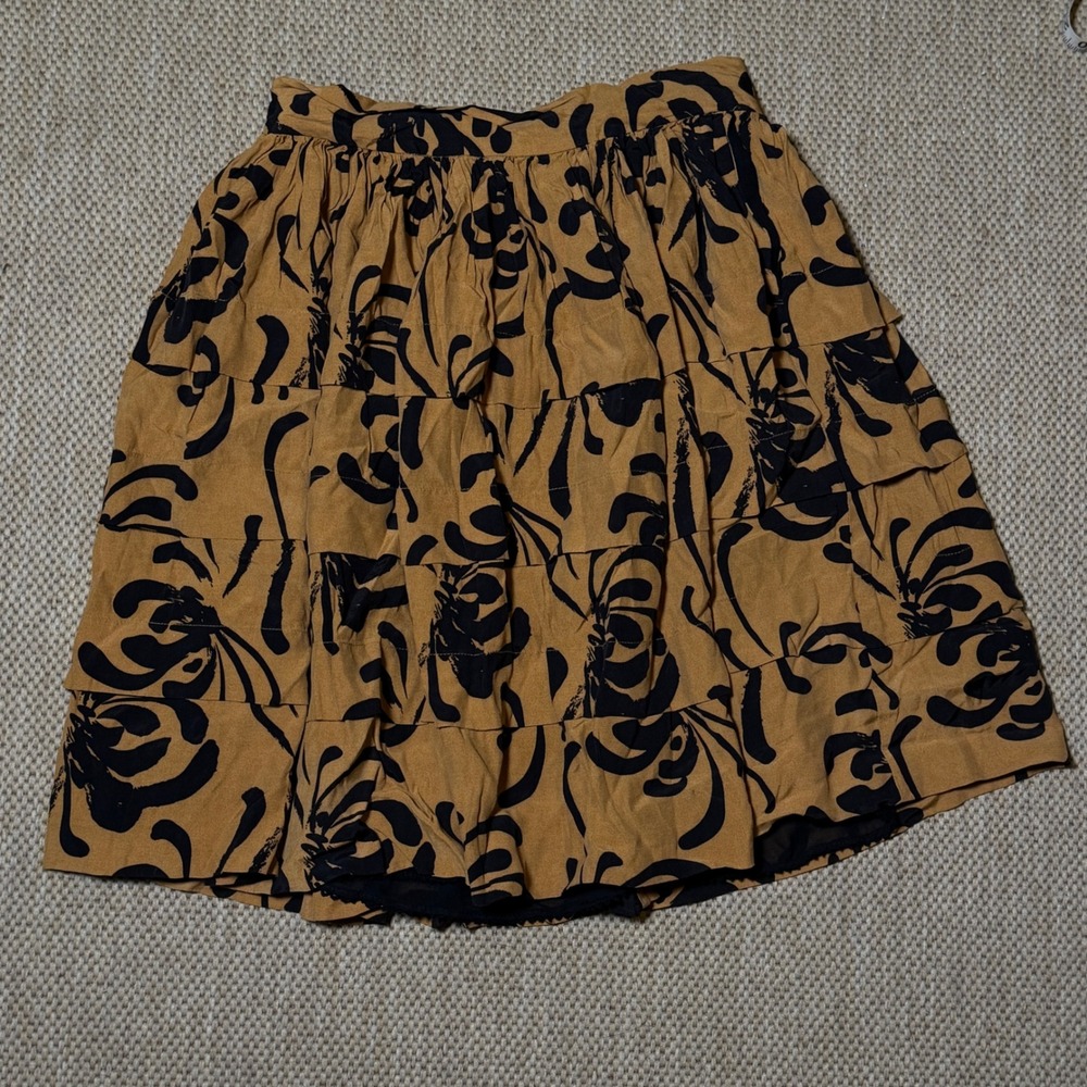 Sariah Anthropologie Calligraphy Strokes Tiered Aline Skirt Chic Feminine Edgy 4
